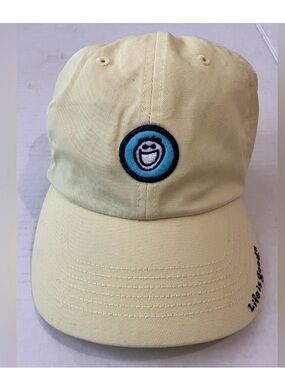 Life Is Good Yellow Logo Smiling Face Embroidered Adjustable Cap 100% Cotton